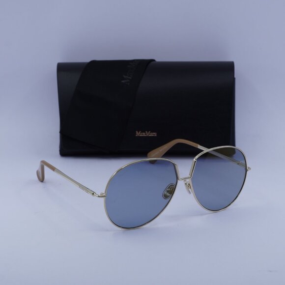 MaxMara MM0081 32X Aviator Sunglasses - Gold/Blue Mirror - Picture 4 of 9